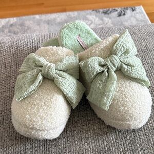 Joules Cream and Mint Slippers with Textured Bow
